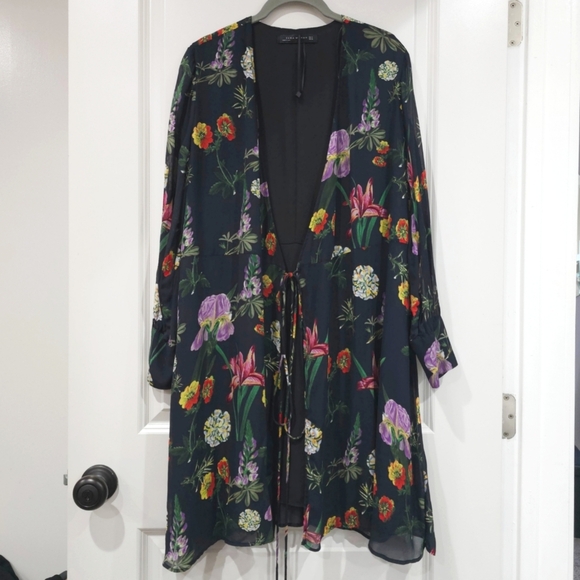 ZARA Black With Colorful Florals True Wrap Dress, Lightweight, Size Medium - Picture 5 of 16